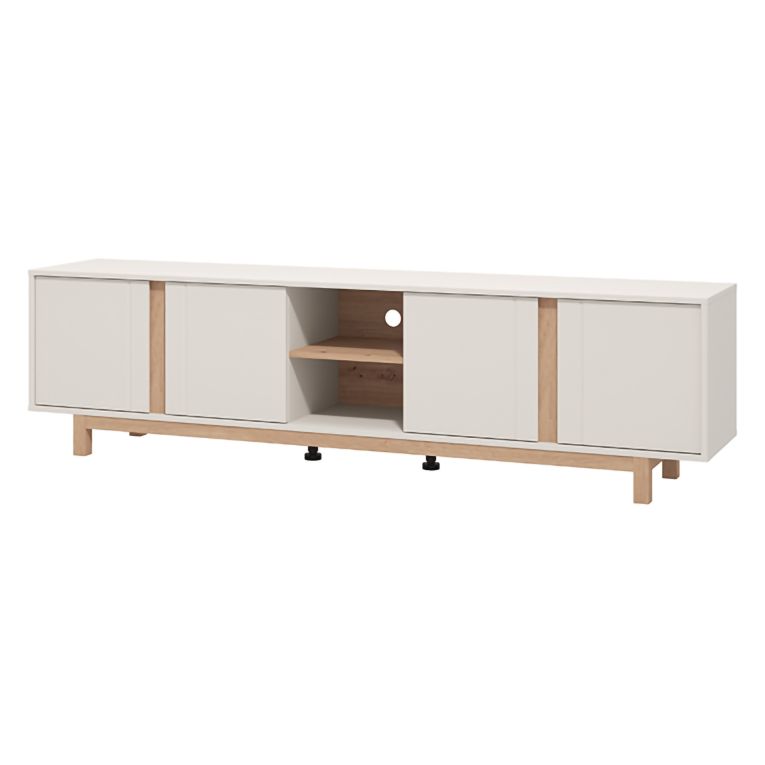Mobile Porta tv Bianco Crema Marrone Rovere 2 Ripiani 4 Ante 202x40x54h cm, con Piedini - Capaci