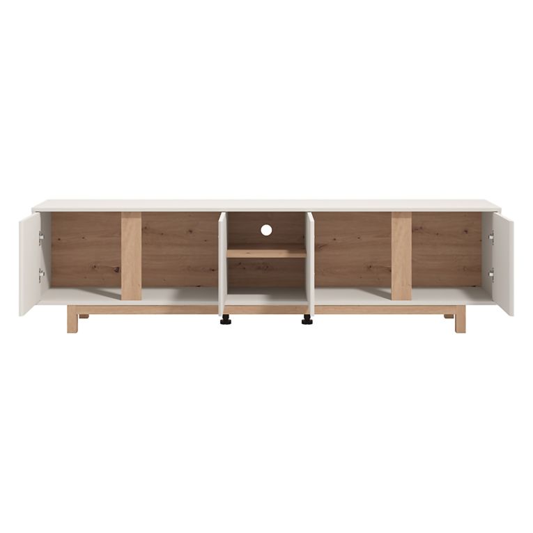 Mobile Porta tv Bianco Crema Marrone Rovere 2 Ripiani 4 Ante 202x40x54h cm, con Piedini - Capaci