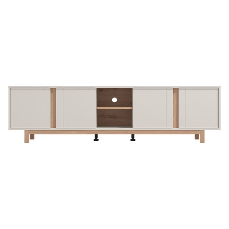 Mobile Porta tv Bianco Crema Marrone Rovere 2 Ripiani 4 Ante 202x40x54h cm, con Piedini - Capaci