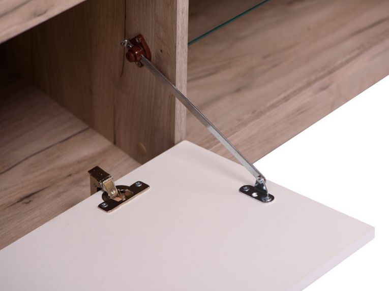 Mobile Porta tv Bianco Crema Marrone Rovere Nodi 2 Ripiani 4 Vani 162x41.5x43.5h cm, Un'anta - Pompu