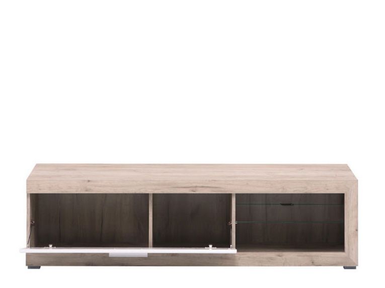 Mobile Porta tv Bianco Crema Marrone Rovere Nodi 2 Ripiani 4 Vani 162x41.5x43.5h cm, Un'anta - Pompu