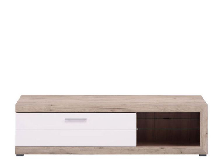 Mobile Porta tv Bianco Crema Marrone Rovere Nodi 2 Ripiani 4 Vani 162x41.5x43.5h cm, Un'anta - Pompu