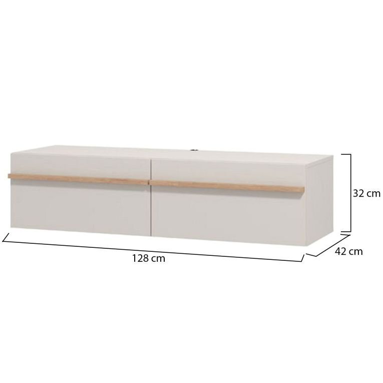 Mobile Porta tv Bianco Crema Marrone Rovere un Ripiano 2 Vani 128x41.5x32h cm, 2 Ante - Sirolo