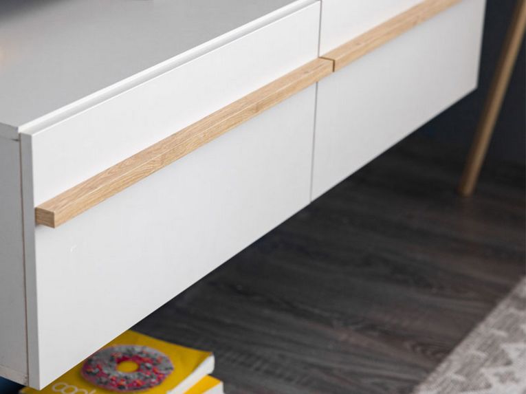 Mobile Porta tv Bianco Crema Marrone Rovere un Ripiano 2 Vani 128x41.5x32h cm, 2 Ante - Sirolo