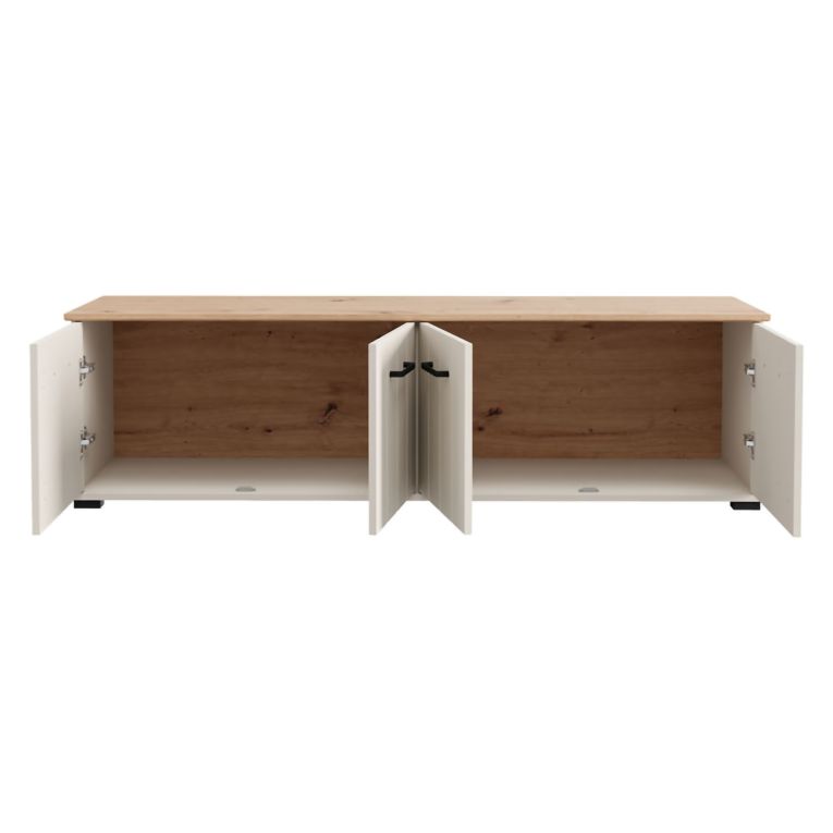 Mobile Porta tv Bianco Crema Marrone Rovere un Ripiano 4 Ante 156x40x44h cm, con Piedini - Erbez