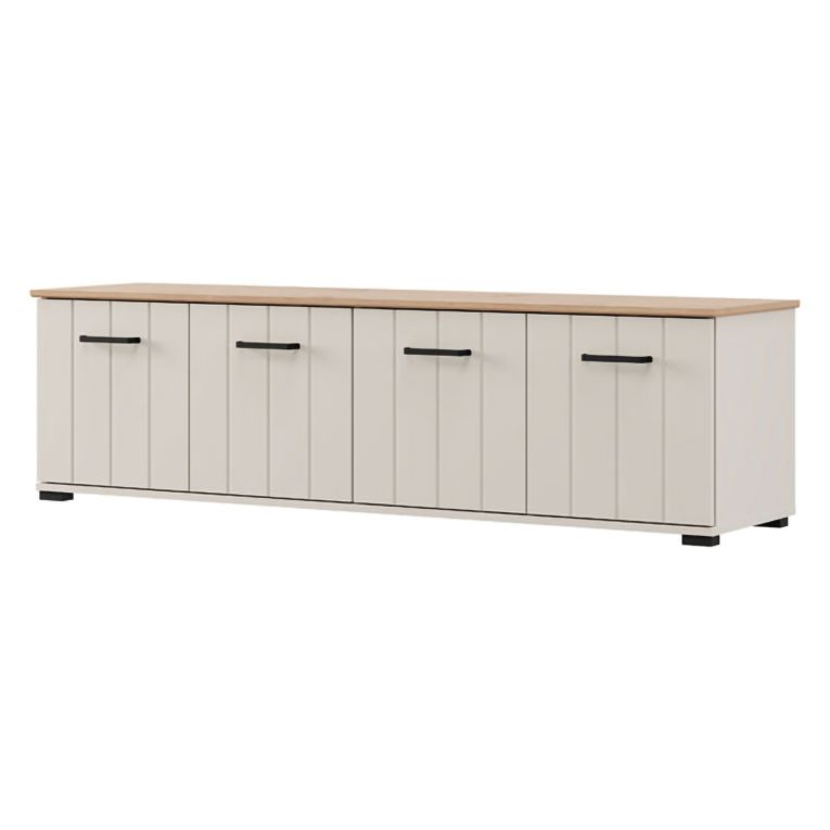 Mobile Porta tv Bianco Crema Marrone Rovere un Ripiano 4 Ante 156x40x44h cm, con Piedini - Erbez