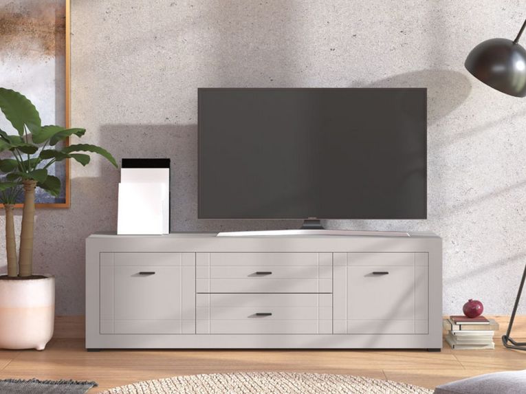 Mobile Porta tv Bianco Crema Nero 2 Cassetti un Ripiano 166.5x41.5x53.5h cm, Apertura Battente, Scorrevole - Nalles