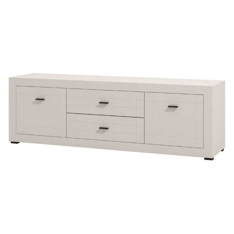 Mobile Porta tv Bianco Crema Nero 2 Cassetti un Ripiano 166.5x41.5x53.5h cm, Apertura Battente, Scorrevole - Nalles