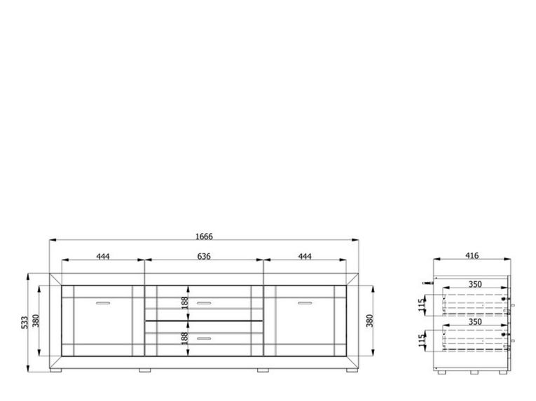 Mobile Porta tv Bianco Crema Nero 2 Cassetti un Ripiano 166.5x41.5x53.5h cm, Apertura Battente, Scorrevole - Nalles