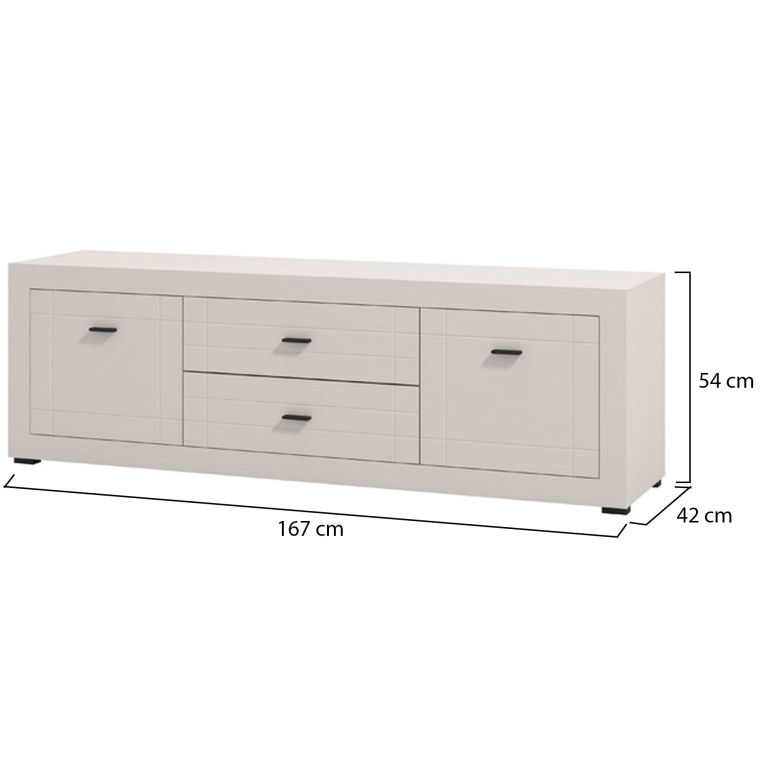 Mobile Porta tv Bianco Crema Nero 2 Cassetti un Ripiano 166.5x41.5x53.5h cm, Apertura Battente, Scorrevole - Nalles