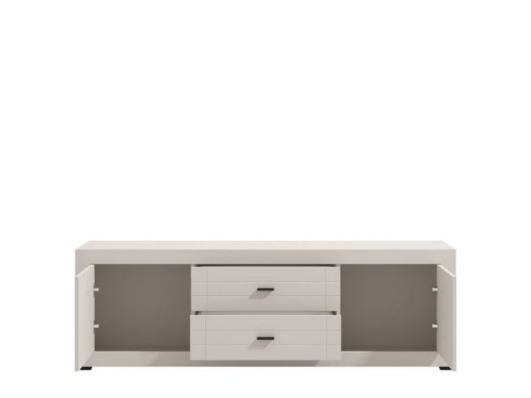 Mobile Porta tv Bianco Crema Nero 2 Cassetti un Ripiano 166.5x41.5x53.5h cm, Apertura Battente, Scorrevole - Nalles