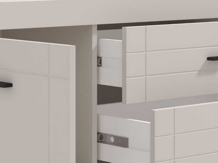 Mobile Porta tv Bianco Crema Nero 2 Cassetti un Ripiano 166.5x41.5x53.5h cm, Apertura Battente, Scorrevole - Nalles