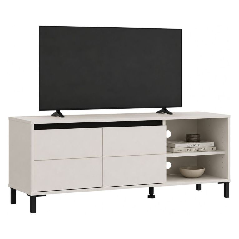 Mobile Porta tv Bianco Crema Nero 2 Ripiani 2 Ante 138x40x52h cm, con Piedini - Cigno