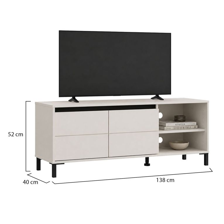 Mobile Porta tv Bianco Crema Nero 2 Ripiani 2 Ante 138x40x52h cm, con Piedini - Cigno