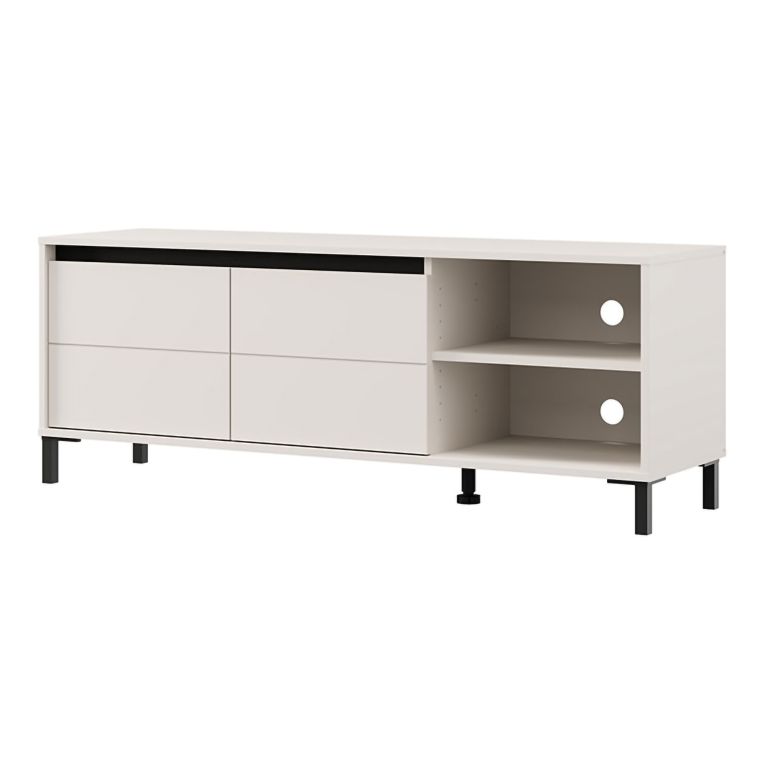 Mobile Porta tv Bianco Crema Nero 2 Ripiani 2 Ante 138x40x52h cm, con Piedini - Cigno