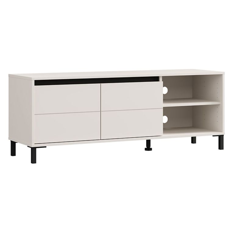 Mobile Porta tv Bianco Crema Nero 2 Ripiani 2 Ante 138x40x52h cm, con Piedini - Cigno