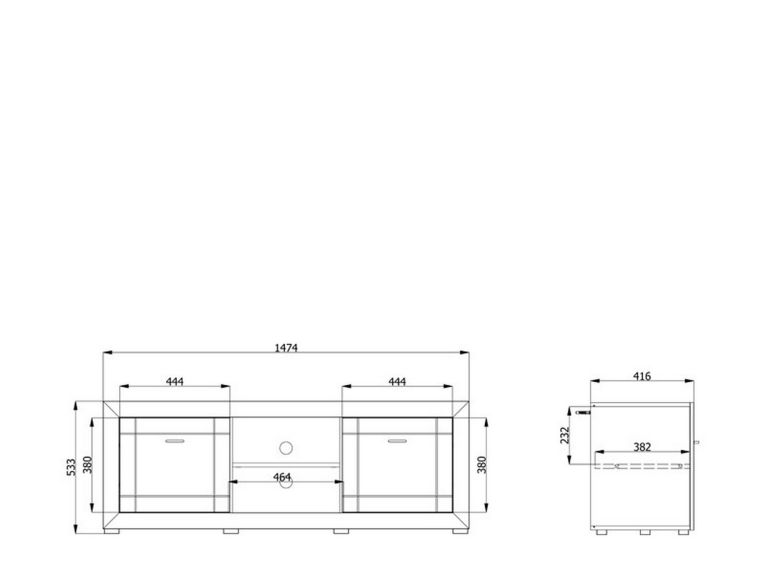 Mobile Porta tv Bianco Crema Nero 2 Ripiani 2 Ante 147.5x41.5x53.5h cm, 4 Vani - Sillaro