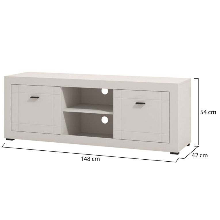 Mobile Porta tv Bianco Crema Nero 2 Ripiani 2 Ante 147.5x41.5x53.5h cm, 4 Vani - Sillaro