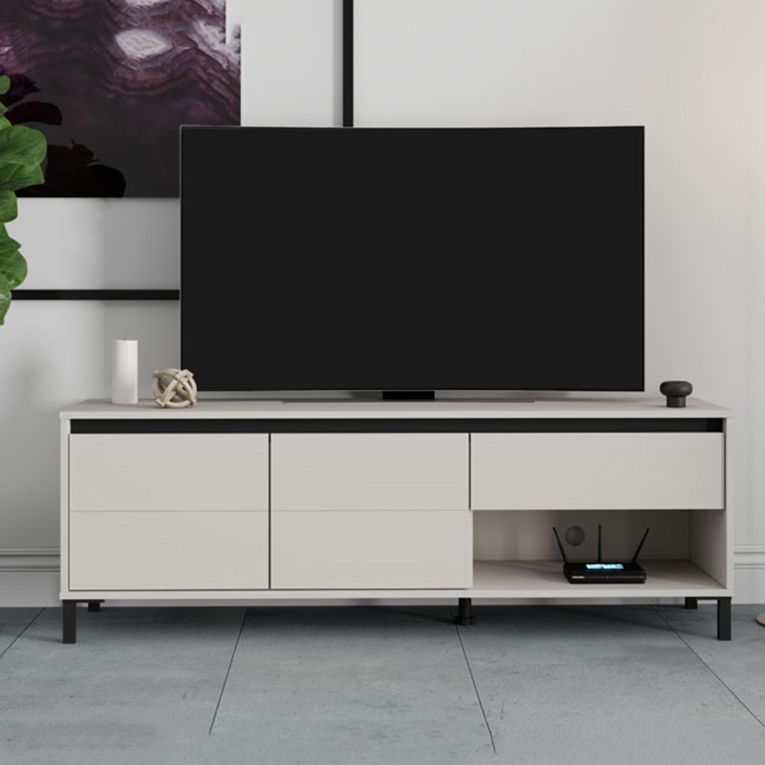 Mobile Porta tv Bianco Crema Nero un Cassetto 2 Ripiani 151x40x52h cm, 2 Ante - Corciano