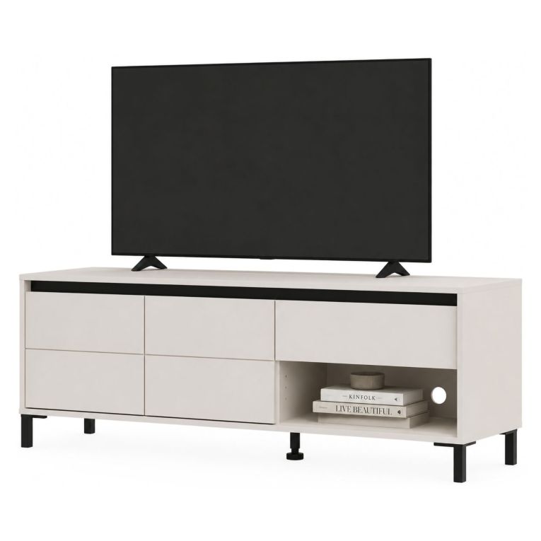 Mobile Porta tv Bianco Crema Nero un Cassetto 2 Ripiani 151x40x52h cm, 2 Ante - Corciano