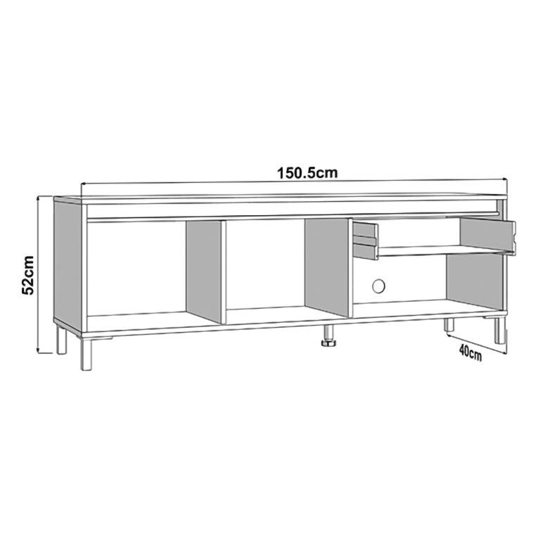 Mobile Porta tv Bianco Crema Nero un Cassetto 2 Ripiani 151x40x52h cm, 2 Ante - Corciano
