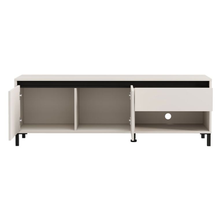 Mobile Porta tv Bianco Crema Nero un Cassetto 2 Ripiani 151x40x52h cm, 2 Ante - Corciano