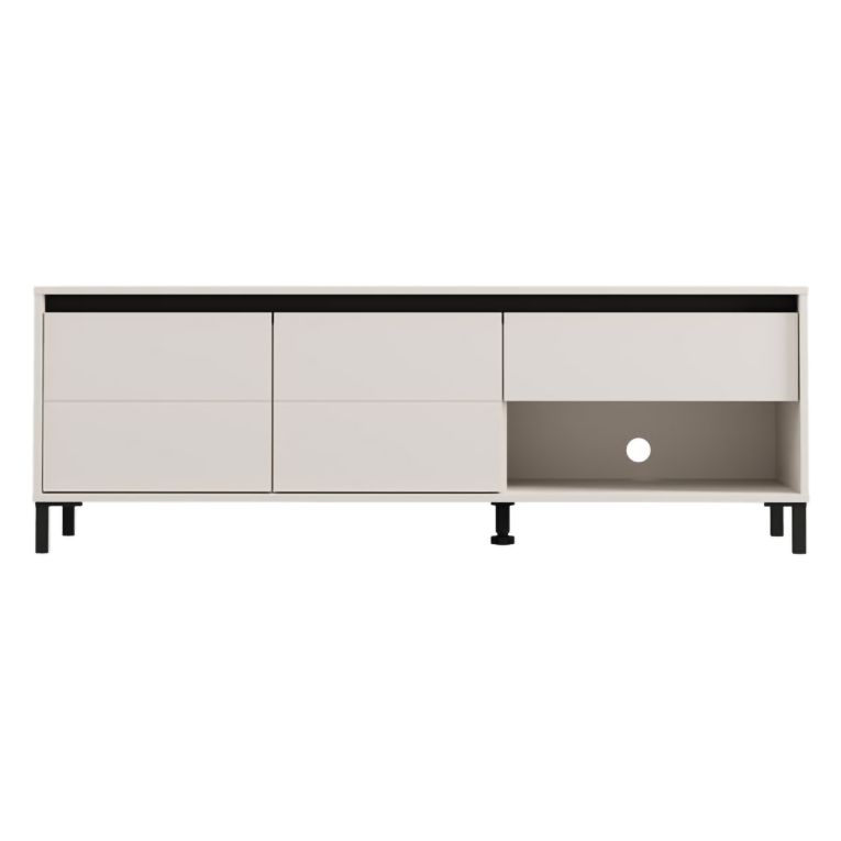 Mobile Porta tv Bianco Crema Nero un Cassetto 2 Ripiani 151x40x52h cm, 2 Ante - Corciano