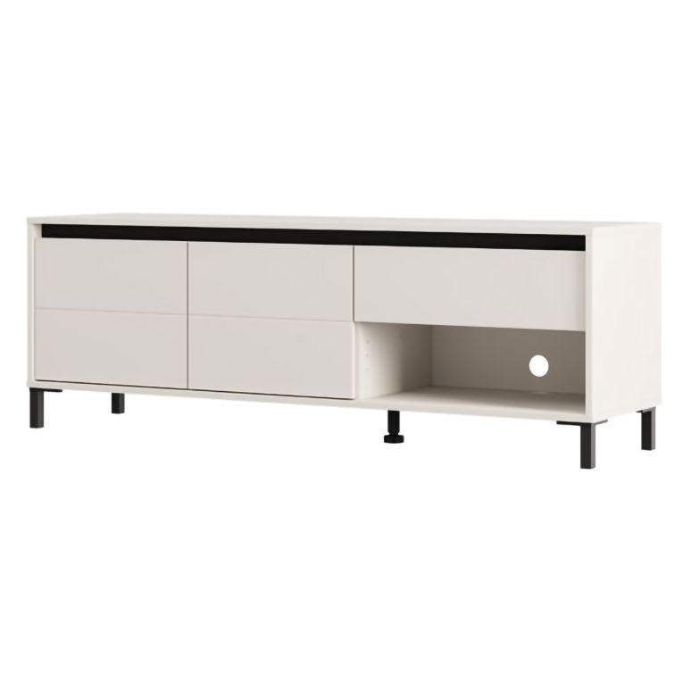 Mobile Porta tv Bianco Crema Nero un Cassetto 2 Ripiani 151x40x52h cm, 2 Ante - Corciano