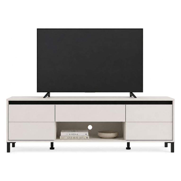 Mobile Porta tv Bianco Crema Nero un Cassetto un Ripiano 183x40x52h cm, 2 Ante - Celico