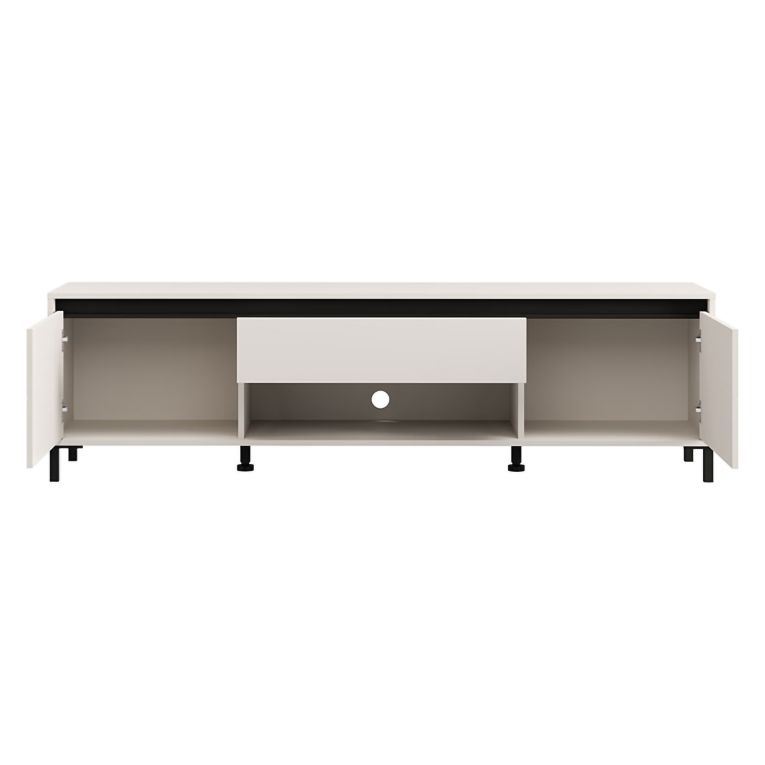 Mobile Porta tv Bianco Crema Nero un Cassetto un Ripiano 183x40x52h cm, 2 Ante - Celico