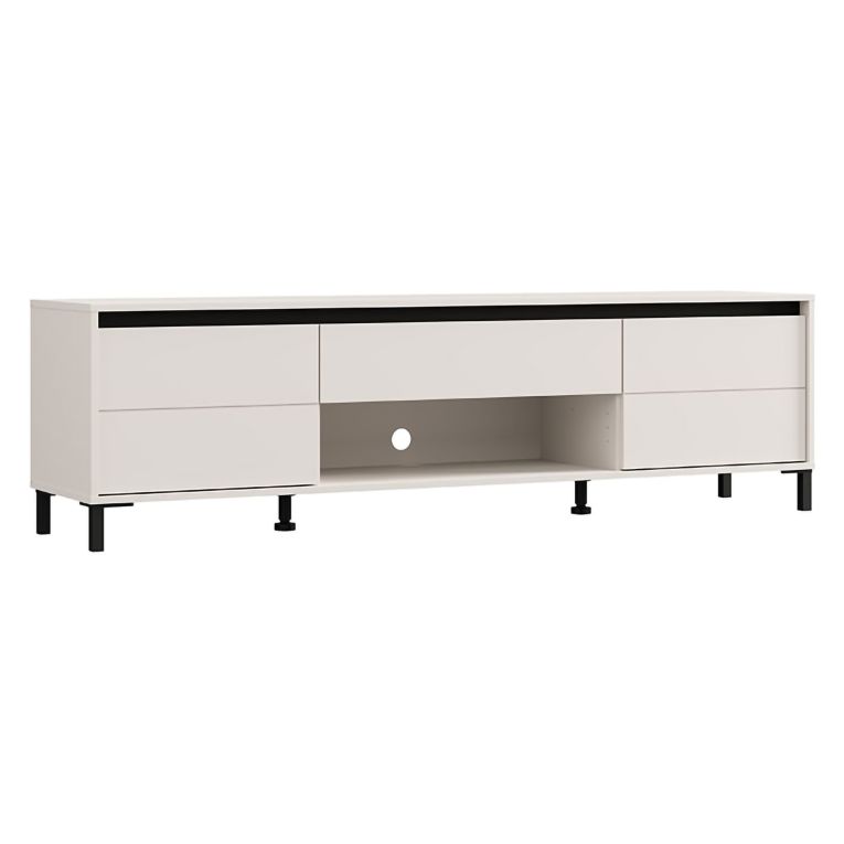 Mobile Porta tv Bianco Crema Nero un Cassetto un Ripiano 183x40x52h cm, 2 Ante - Celico
