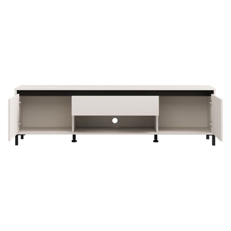 Mobile Porta tv Bianco Crema Nero un Cassetto un Ripiano 183x40x52h cm, 2 Ante - Celico