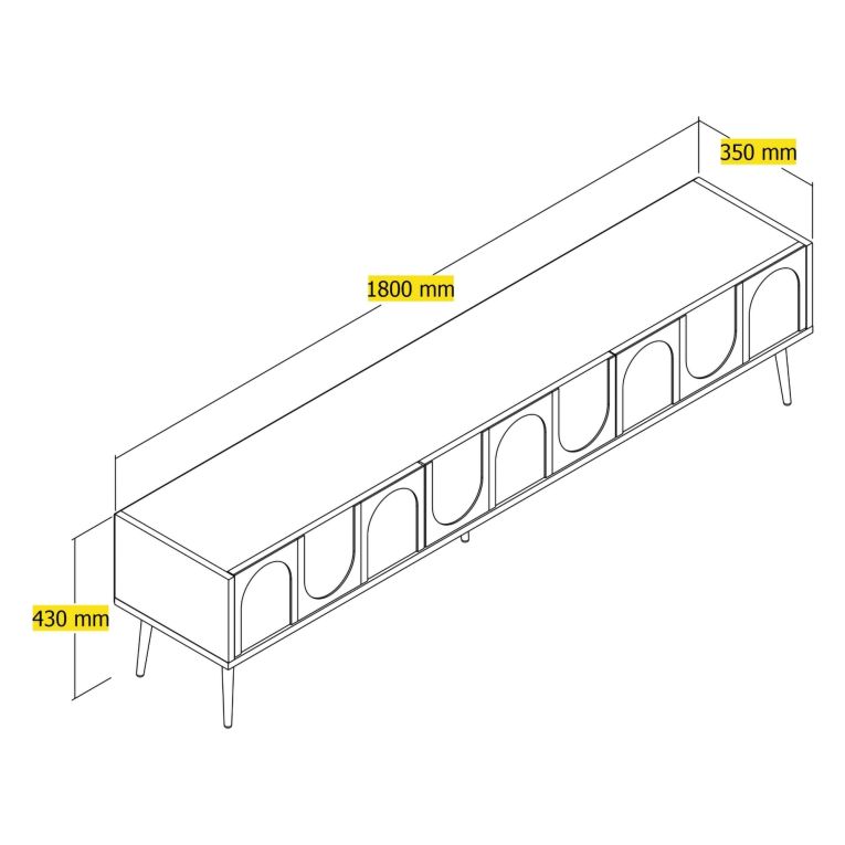 Mobile Porta tv Bianco Crema oro 3 Ante Apertura a Ribalta 180x35x43h cm, 3 Vani - Marnate