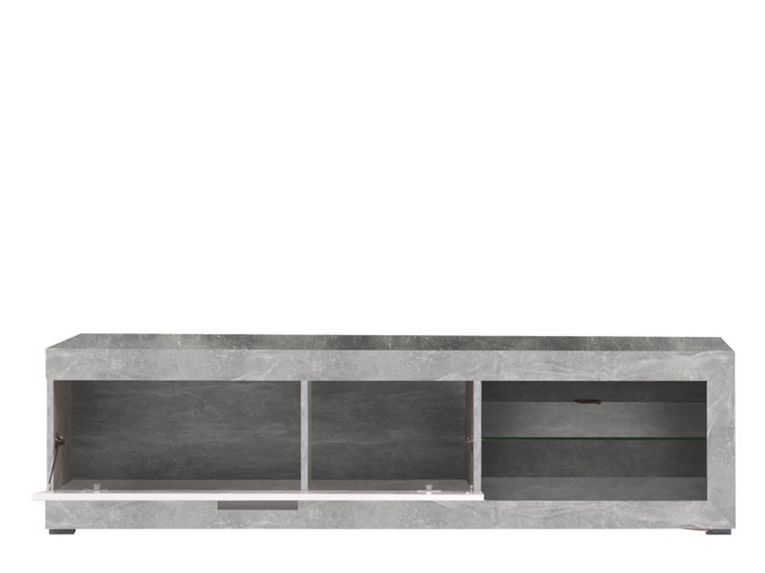 Mobile Porta tv Bianco Grigio Cemento 2 Ripiani Un'anta 162x41.5x43.5h cm, Ripiano in Vetro - Pompu