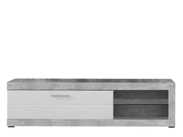 Mobile Porta tv Bianco Grigio Cemento 2 Ripiani Un'anta 162x41.5x43.5h cm, Ripiano in Vetro - Pompu