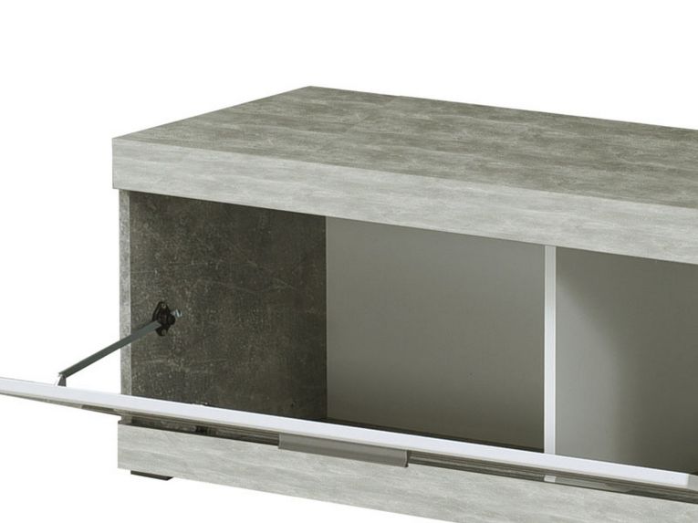 Mobile Porta tv Bianco Grigio Cemento 2 Ripiani Un'anta 162x41.5x43.5h cm, Ripiano in Vetro - Pompu