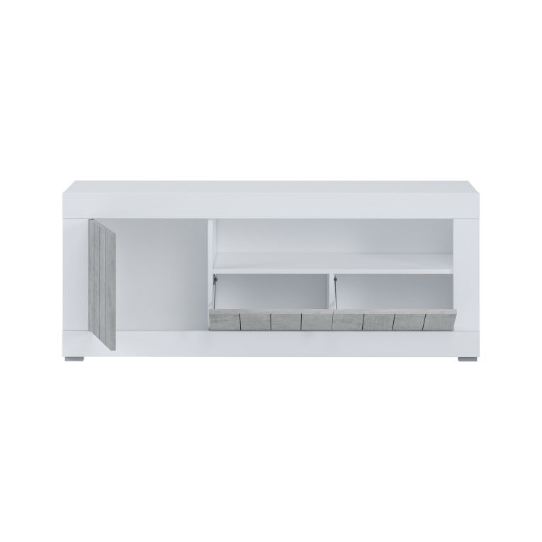 Mobile Porta tv Bianco Grigio Cemento Cassetti Ripiani 137x42x56h cm, 3 Ante - Lucino