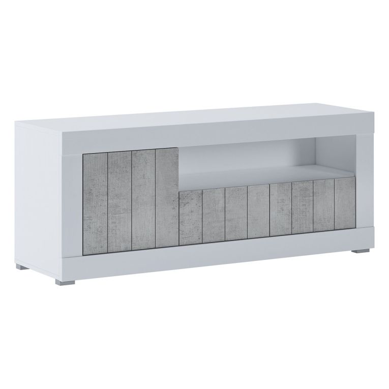 Mobile Porta tv Bianco Grigio Cemento Cassetti Ripiani 137x42x56h cm, 3 Ante - Lucino