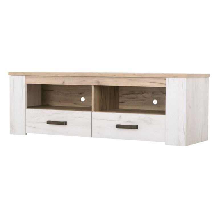 Mobile Porta tv Bianco Larice Marrone Rovere 2 Cassetti 3 Ripiani 151.5x43.5x49.5h cm, 2 Vani - Scorze