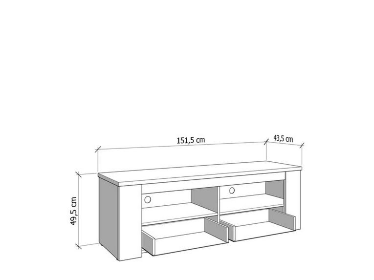 Mobile Porta tv Bianco Larice Marrone Rovere 2 Cassetti 3 Ripiani 151.5x43.5x49.5h cm, 2 Vani - Scorze