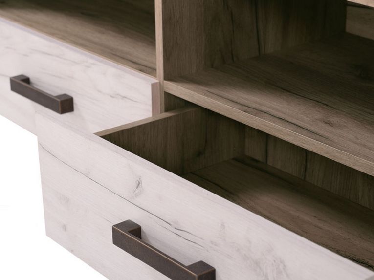 Mobile Porta tv Bianco Larice Marrone Rovere 2 Cassetti 3 Ripiani 151.5x43.5x49.5h cm, 2 Vani - Scorze