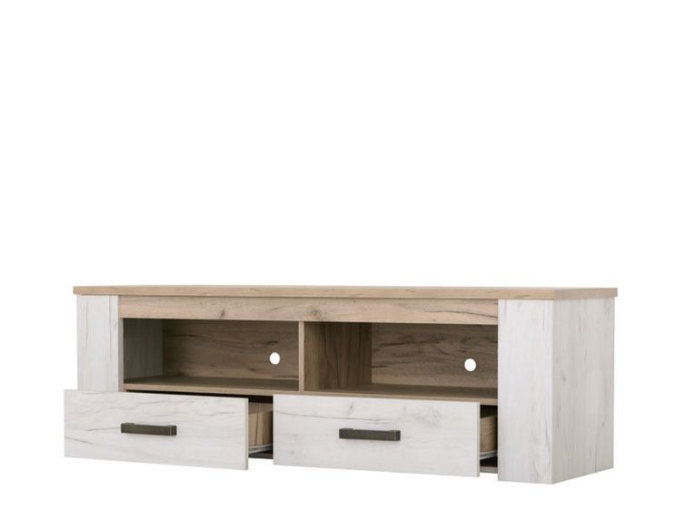 Mobile Porta tv Bianco Larice Marrone Rovere 2 Cassetti 3 Ripiani 151.5x43.5x49.5h cm, 2 Vani - Scorze