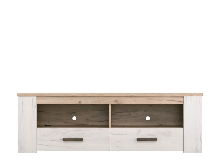 Mobile Porta tv Bianco Larice Marrone Rovere 2 Cassetti 3 Ripiani 151.5x43.5x49.5h cm, 2 Vani - Scorze