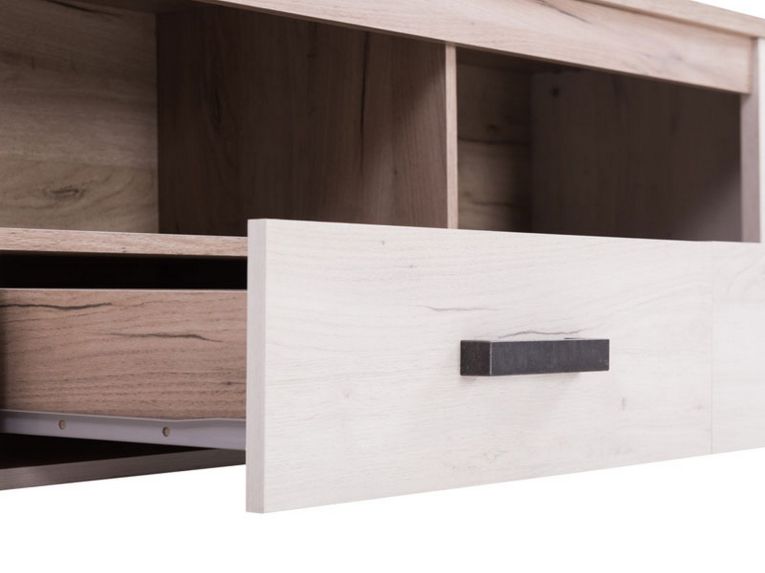 Mobile Porta tv Bianco Larice Marrone Rovere 2 Cassetti 3 Ripiani 151.5x43.5x49.5h cm, 2 Vani - Scorze