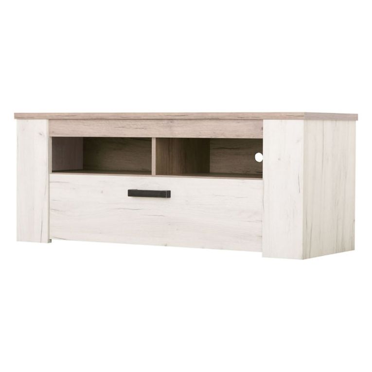 Mobile Porta tv Bianco Larice Marrone Rovere 3 Ripiani 4 Vani 122.5x43.5x49.5h cm, Un'anta - Castalda