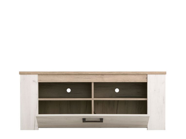 Mobile Porta tv Bianco Larice Marrone Rovere 3 Ripiani 4 Vani 122.5x43.5x49.5h cm, Un'anta - Castalda
