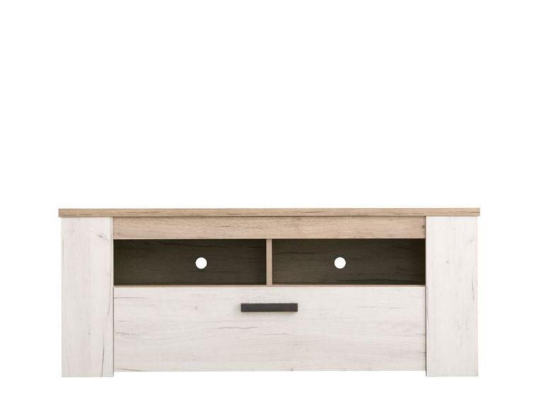 Mobile Porta tv Bianco Larice Marrone Rovere 3 Ripiani 4 Vani 122.5x43.5x49.5h cm, Un'anta - Castalda