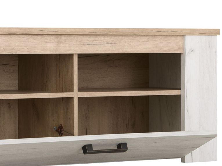 Mobile Porta tv Bianco Larice Marrone Rovere 3 Ripiani 4 Vani 122.5x43.5x49.5h cm, Un'anta - Castalda