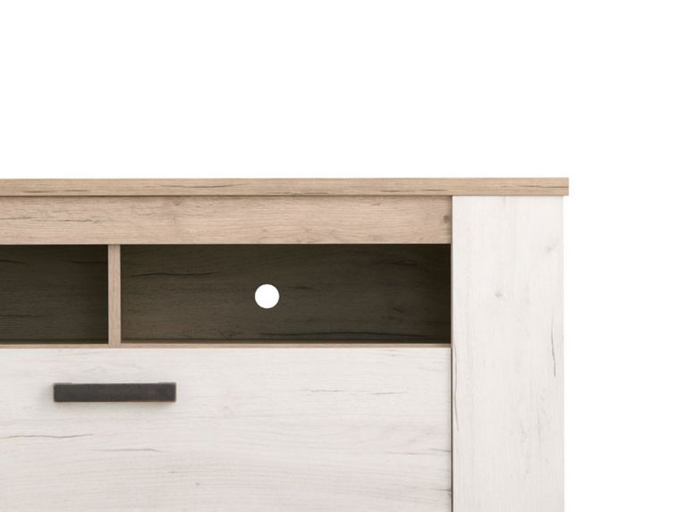 Mobile Porta tv Bianco Larice Marrone Rovere 3 Ripiani 4 Vani 122.5x43.5x49.5h cm, Un'anta - Castalda