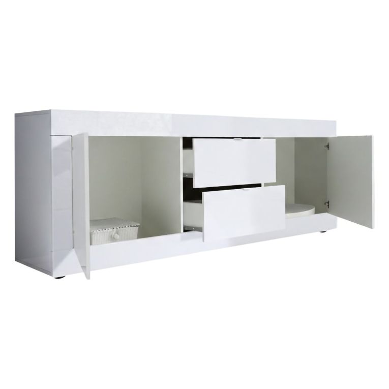 Mobile Porta tv Bianco Lucido 2 Vani Apertura Maniglia 210x43x65h cm, 86 Pollici Made in Italy - Sinello